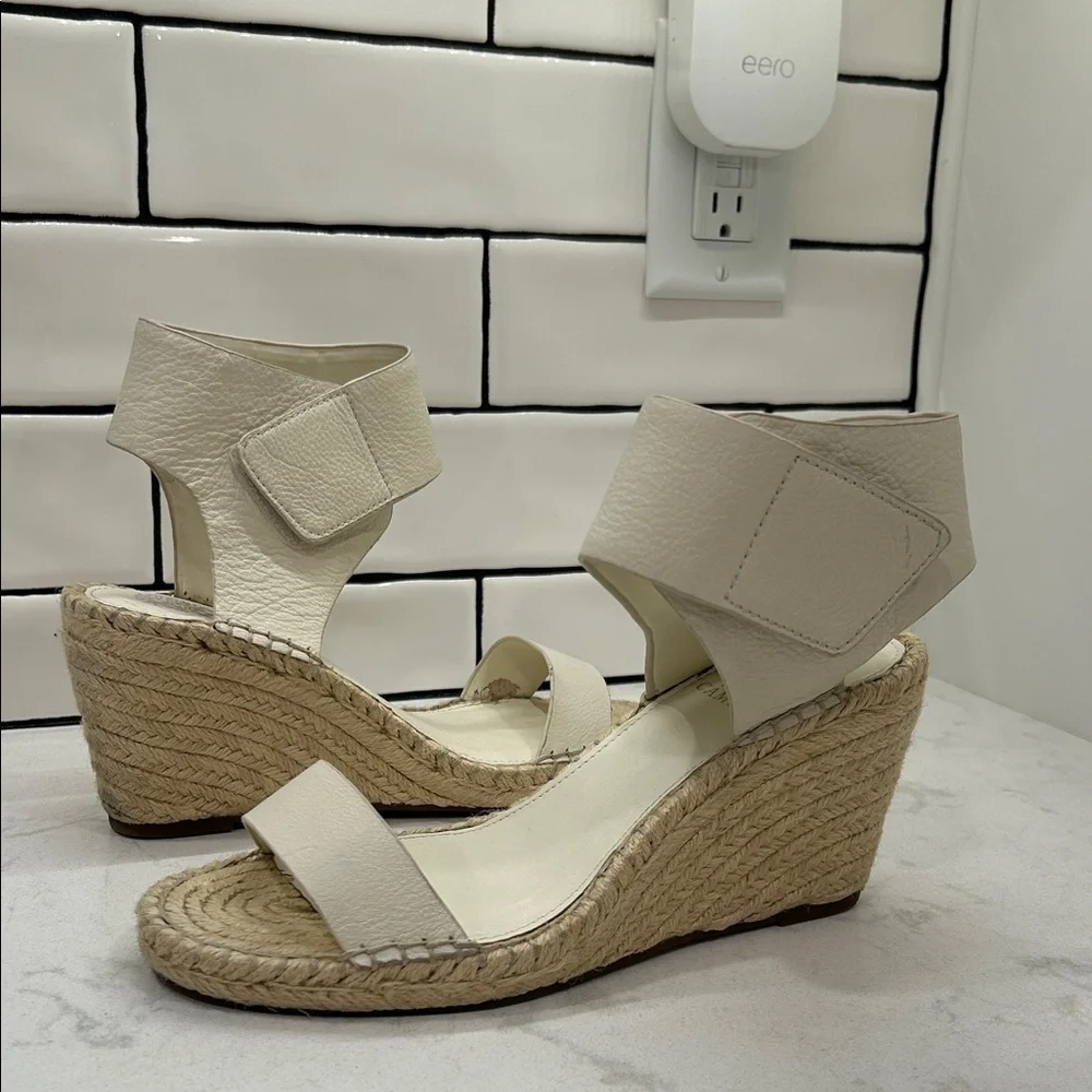 Vince Camuto Levista Women's Espadrilles Vanilla Leather Wedge Sandals Wide‎